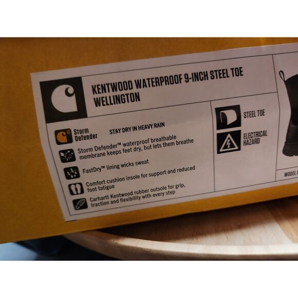 Carhartt Kentwood Steel Toe Work Boots – Men’s 8.5 Black Waterproof Wellington - Picture 3 of 14